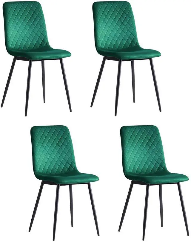 Main image of Toytexx Inc Set of 4 Green Velvet Armless Dining Side Chairs with Metal Legs