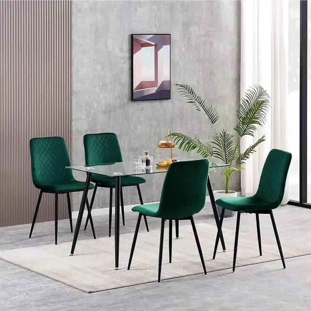 Alt view image 6 of 6 - Toytexx Inc Set of 4 Green Velvet Armless Dining Side Chairs with Metal Legs