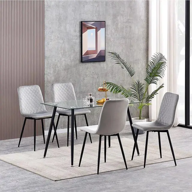 Alt view image 6 of 6 - Toytexx Inc Set of 4 Grey Velvet Armless Dining Side Chairs with Metal Legs