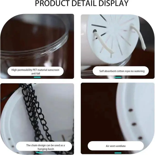 Alt view image 6 of 7 - Toytexx Inc 2-Pack Self-Watering Hanging Planters: 4.5" Clear Plastic Pots with Chains & Drainage