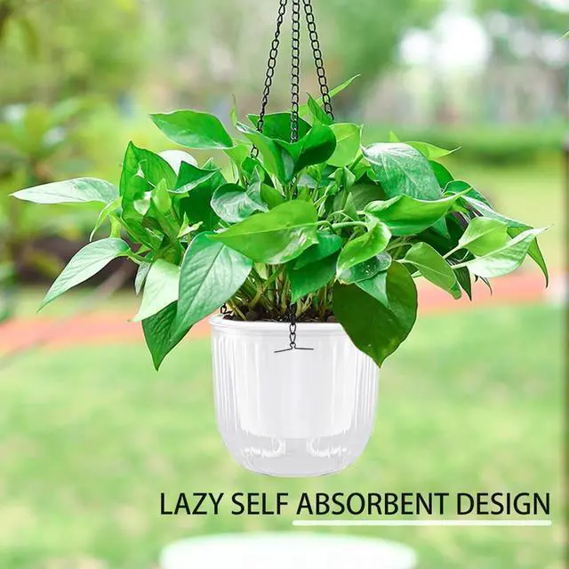 Alt view image 5 of 7 - Toytexx Inc 2-Pack Self-Watering Hanging Planters: 4.5" Clear Plastic Pots with Chains & Drainage