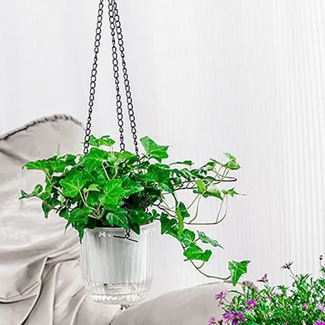 Alt view image 4 of 7 - Toytexx Inc 2-Pack Self-Watering Hanging Planters: 4.5" Clear Plastic Pots with Chains & Drainage