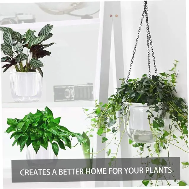 Alt view image 7 of 7 - Toytexx Inc 2-Pack Self-Watering Hanging Planters: 4.5" Clear Plastic Pots with Chains & Drainage