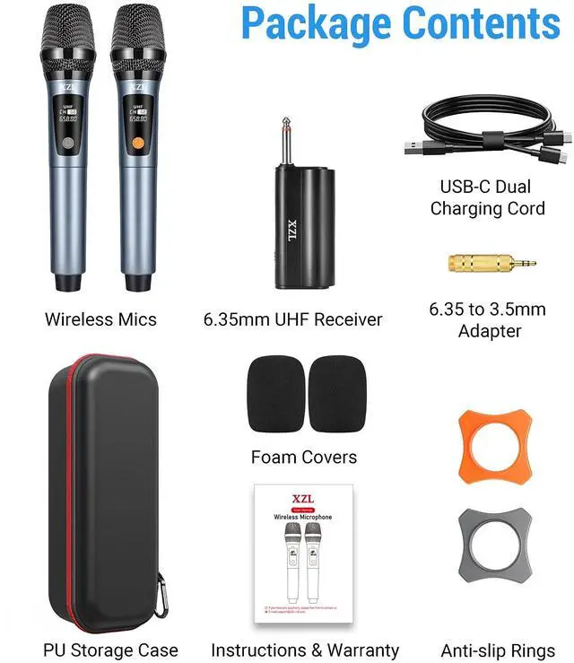 Alt view image 4 of 7 - Toytexx Inc UHF Wireless Microphone Set 2PCS Rechargeable Cordless Microphones with Adjustable Frequency & Volume for Karaoke and Presentations (Blue)