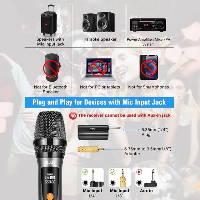 Alt view image 2 of 7 - Toytexx Inc UHF Wireless Microphone Set 2PCS Rechargeable Cordless Microphones with Adjustable Frequency & Volume for Karaoke and Presentations (Blue)