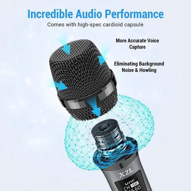 Alt view image 3 of 7 - Toytexx Inc UHF Wireless Microphone Set 2PCS Rechargeable Cordless Microphones with Adjustable Frequency & Volume for Karaoke and Presentations (Blue)