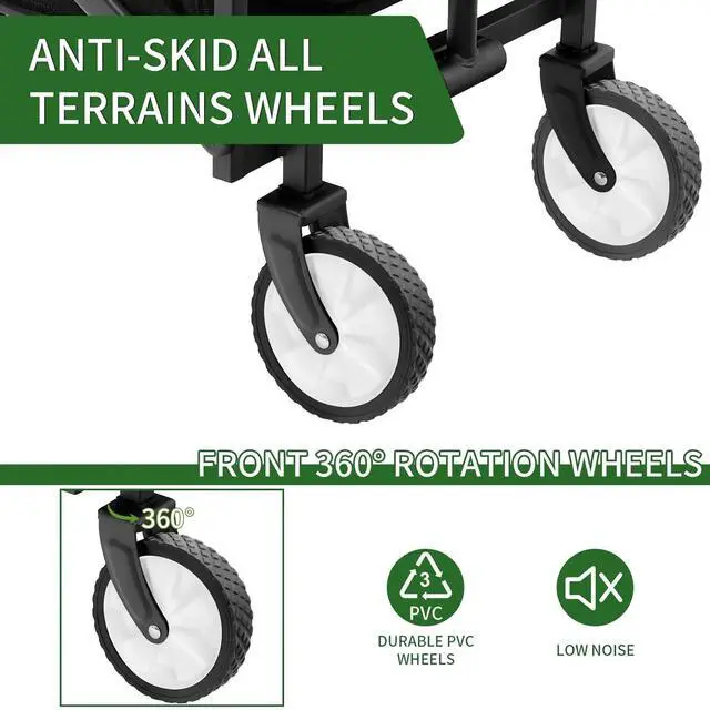 Alt view image 3 of 7 - Toytexx Inc Foldable Utility Wagon - Black 220lbs Capacity Outdoor Folding Cart with 360° Wheels & Adjustable Handle  No Assembly Needed