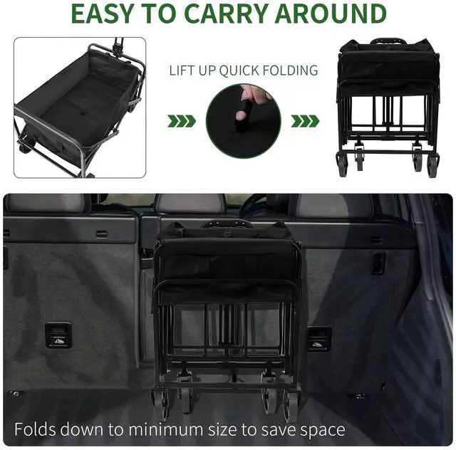Alt view image 6 of 7 - Toytexx Inc Foldable Utility Wagon - Black 220lbs Capacity Outdoor Folding Cart with 360° Wheels & Adjustable Handle  No Assembly Needed