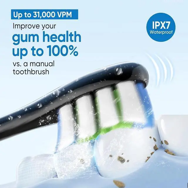 Alt view image 7 of 7 - Toytexx Inc Smart Electric Toothbrush with 5 Modes, 6 Brush Heads, 2Minute Timer & IPX7 Waterproof - Rechargeable for Adults & Kids