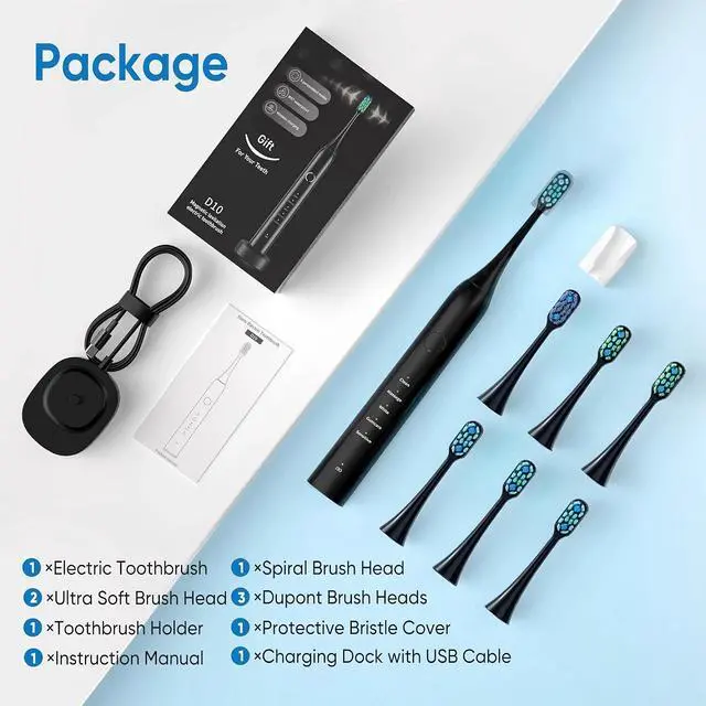 Alt view image 3 of 7 - Toytexx Inc Smart Electric Toothbrush with 5 Modes, 6 Brush Heads, 2Minute Timer & IPX7 Waterproof - Rechargeable for Adults & Kids
