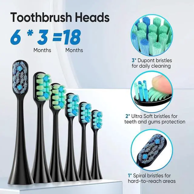 Alt view image 4 of 7 - Toytexx Inc Smart Electric Toothbrush with 5 Modes, 6 Brush Heads, 2Minute Timer & IPX7 Waterproof - Rechargeable for Adults & Kids