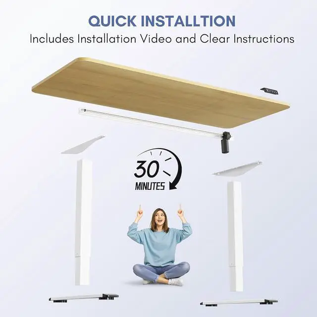 Alt view image 7 of 7 - Toytexx Inc Electric Standing Desk 63×24" - Height Adjustable Sit-Stand Desk with Dual Motors, Memory Presets, White Desktop, Steel Frame, for Home Office, Gaming, Study (Wood)
