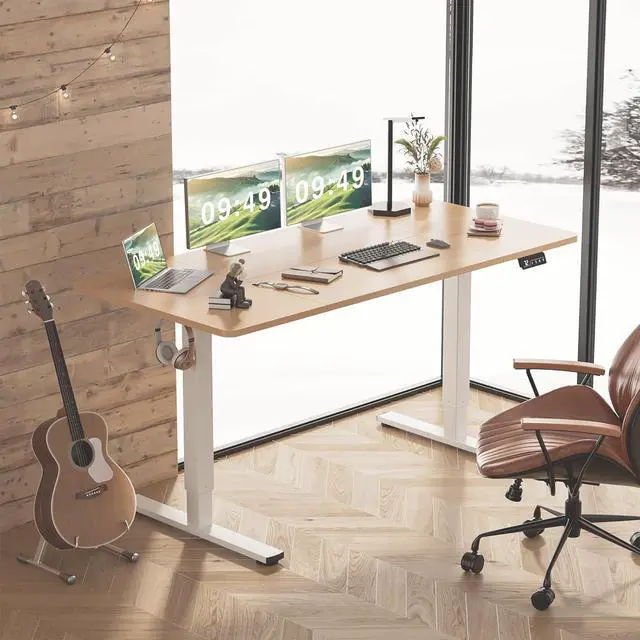 Alt view image 5 of 7 - Toytexx Inc Electric Standing Desk 63×24" - Height Adjustable Sit-Stand Desk with Dual Motors, Memory Presets, White Desktop, Steel Frame, for Home Office, Gaming, Study (Wood)