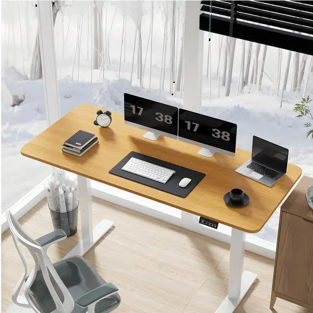 Alt view image 4 of 7 - Toytexx Inc Electric Standing Desk 63×24" - Height Adjustable Sit-Stand Desk with Dual Motors, Memory Presets, White Desktop, Steel Frame, for Home Office, Gaming, Study (Wood)