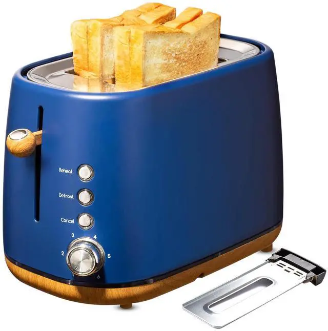Main image of Toytexx Inc 2 Slice Toaster with Extra-Wide Slots, 6 Browning Settings, Cancel & Defrost, Stainless Steel Compact Toaster Oven with Crumb Tray - Blue