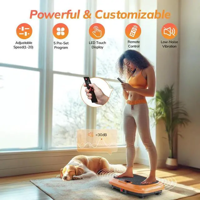 Alt view image 4 of 7 - Toytexx Inc Vibration Plate Exercise Machine for Home | Whole-Body Workout Platform with Remote Control & Resistance Bands, 1- 20 Speed Levels, LED Display, Quiet Motor, Anti-Slip Surface, 330 lbs