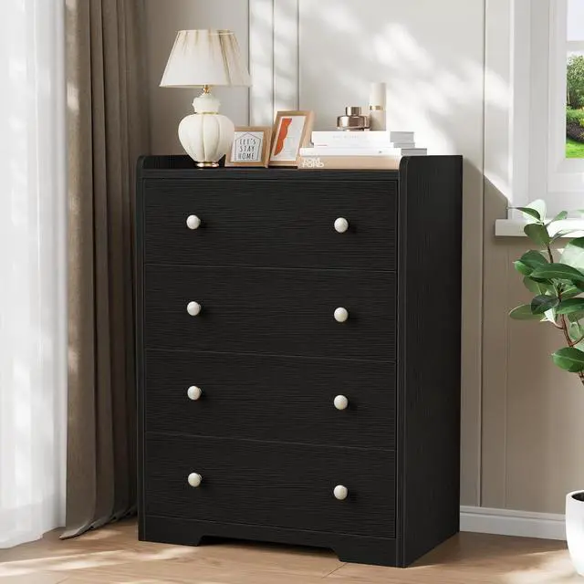 Alt view image 7 of 7 - Toytexx Inc 4-Drawer Dresser - Black Modern Storage Cabinet with Deep Drawers, Anti-Dropping Top Shelf, Smooth Glide Tracks & Anti-Tip Safety, Bedroom Organizer