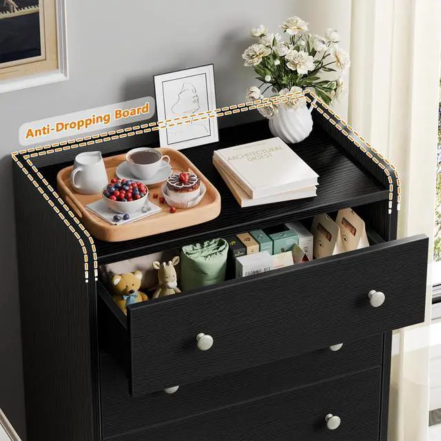 Alt view image 3 of 7 - Toytexx Inc 4-Drawer Dresser - Black Modern Storage Cabinet with Deep Drawers, Anti-Dropping Top Shelf, Smooth Glide Tracks & Anti-Tip Safety, Bedroom Organizer