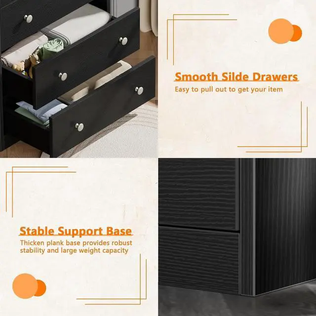 Alt view image 4 of 7 - Toytexx Inc 4-Drawer Dresser - Black Modern Storage Cabinet with Deep Drawers, Anti-Dropping Top Shelf, Smooth Glide Tracks & Anti-Tip Safety, Bedroom Organizer