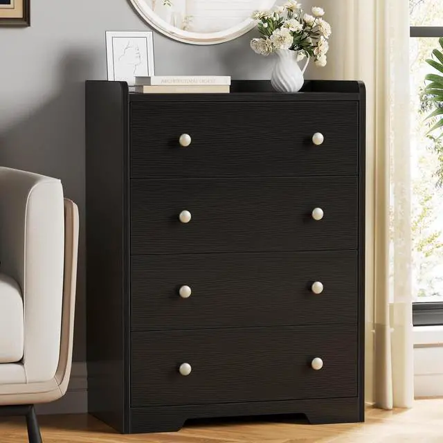 Alt view image 2 of 7 - Toytexx Inc 4-Drawer Dresser - Black Modern Storage Cabinet with Deep Drawers, Anti-Dropping Top Shelf, Smooth Glide Tracks & Anti-Tip Safety, Bedroom Organizer