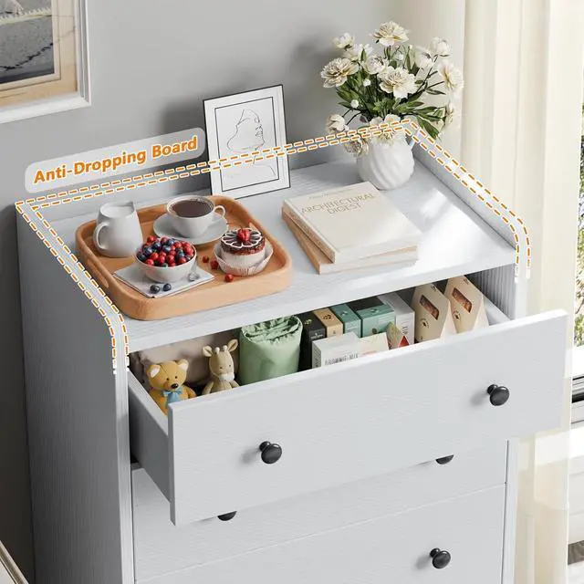 Alt view image 4 of 7 - Toytexx Inc 4-Drawer Dresser - White Modern Storage Cabinet with Deep Drawers, Anti-Dropping Top Shelf, Smooth Glide Tracks & Anti-Tip Safety, Bedroom Organizer