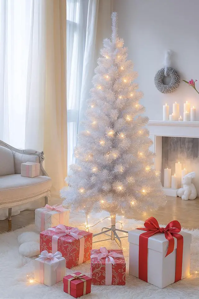 Alt view image 4 of 7 - Toytexx Inc 7.2 ft White Artificial Christmas Tree with Snow-White PVC Needles, Quick Umbrella Setup, Metal Stand, Indoor & Outdoor Holiday Décor