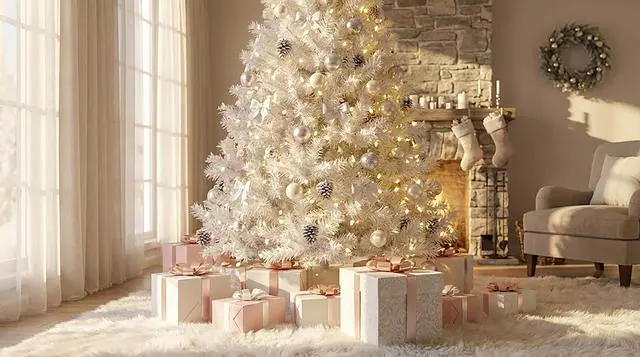 Alt view image 7 of 7 - Toytexx Inc 7.2 ft White Artificial Christmas Tree with Snow-White PVC Needles, Quick Umbrella Setup, Metal Stand, Indoor & Outdoor Holiday Décor