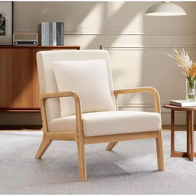 Alt view image 7 of 7 - Toytexx Inc Mid-Century Modern Accent Chair, Solid Wood Frame Upholstered Armchair with Wide Cushioned Seat & Removable Cover for Living Room or Bedroom