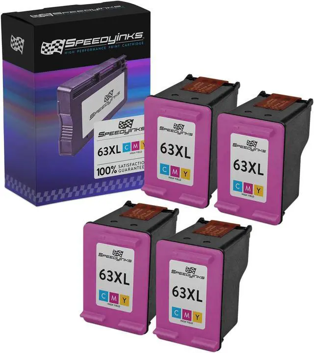 Main image of Speedy Inks Remanufactured Ink Cartridge Replacement for HP 63XL F6U63AN High Yield (Color, 4-Pack) Compatible with HP DeskJet 2130 HP ENVY 4520 HP OfficeJet 3830 HP Deskjet 3632 2132 3631 and more