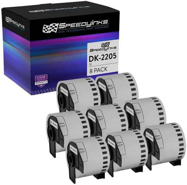 Main image of SPEEDYINKS White Paper Tape Replacement for Brother DK-2205 (2.4 inch x 100 feet, White, 8-Pack) Compatible with P-Touch QL Label Makers 1050, 1050N, 1060N, 500, 550, 570, 570VM, 580N, 650TD, 700