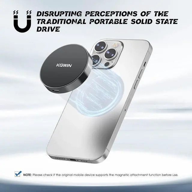 Alt view image 3 of 7 - KOWIN LPS2000M USB 3.2 Gen 2x2 Magnetic Portable SSD 1TB, R/W up to 2000/1800MB/s, Black, High Speed NVME Protocol Type-C Interface (Can Directly Connect to Mobile Phone)External SSD