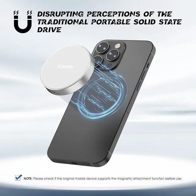 Alt view image 2 of 7 - KOWIN LPS2000M USB 3.2 Gen 2x2 Magnetic Portable SSD 1TB, R/W up to 2000/1800MB/s, White, High Speed NVME Protocol Type-C Interface (Can Directly Connect to Mobile Phone)External SSD 1TB White