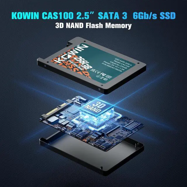 Alt view image 3 of 7 - KOWIN CAS100 2.5' SATA 6Gb/s SSD 256GB, R/W up to 510/510MB/s,SATA3.0 interface desktop/laptop universal computer hard drive high-speed SATA6Gb/s built-in solid state drive 256GB