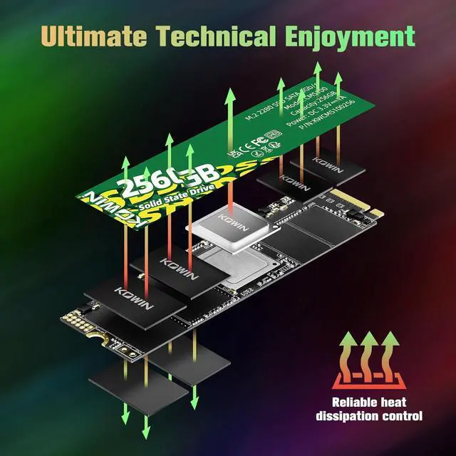 Alt view image 5 of 7 - KOWIN CMS100 M.2 SATA 6Gb/s SSD 256GB, R/W up to 510/510MB/s,SATA3.0 M.2 2280 interface desktop/laptop universal computer hard drive high-speed SATA6Gb/s built-in solid state drive 256GB