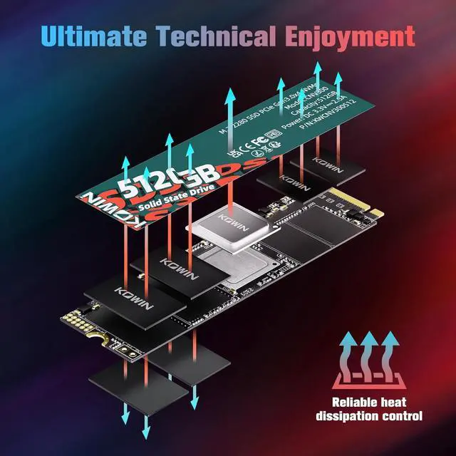 Alt view image 3 of 7 - KOWIN CNV300 PCIe Gen 3.0x4 NVMe M.2 2280 SSD 512GB, R/W up to 3450/2700MB/s,NVME 3.0 protocol desktop/laptop universal computer hard drive high-speed PCIE built-in solid state drive 512GB