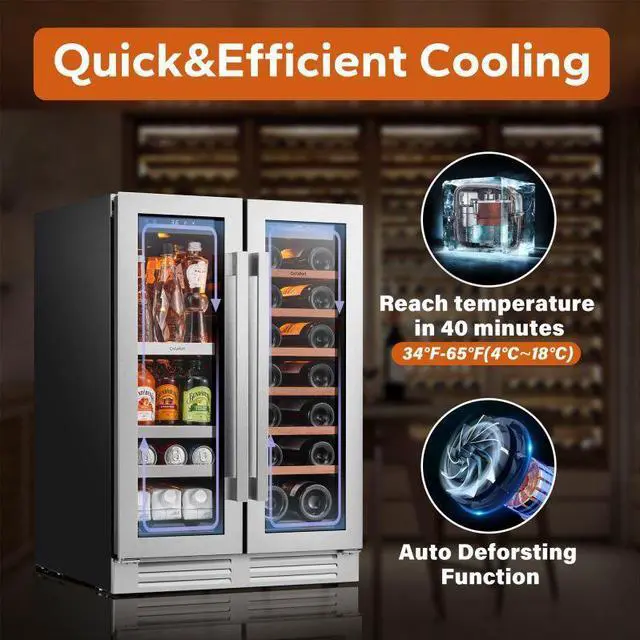 Alt view image 3 of 7 - Ca'Lefort 24 Inch Wine and Beverage Refrigerator, 60 Can and 21 Bottle Wine Cooler Refrigerator 34-54°F, 3 LED Dual Zone Wine Fridge Glass Door, Built-in or Freestanding for Home/Kitchen (4.09 cu.ft)