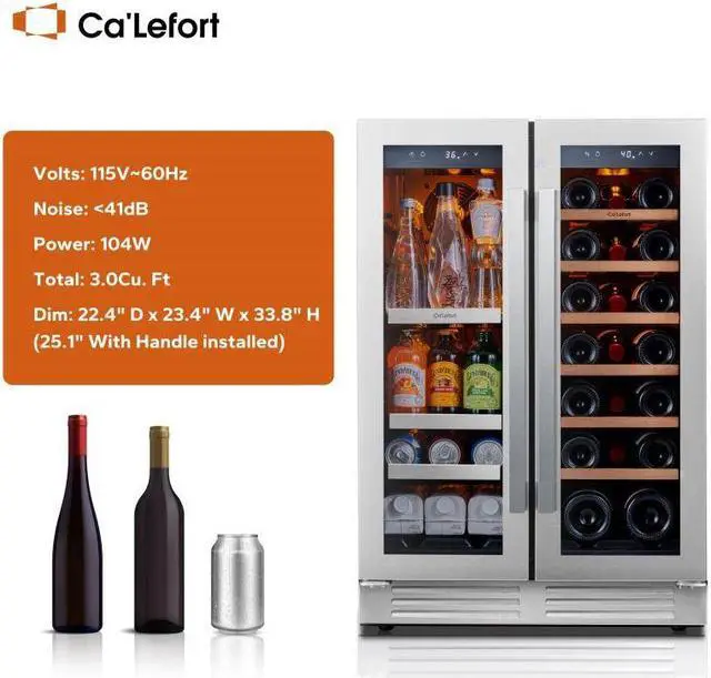 Alt view image 7 of 7 - Ca'Lefort 24 Inch Wine and Beverage Refrigerator, 60 Can and 21 Bottle Wine Cooler Refrigerator 34-54°F, 3 LED Dual Zone Wine Fridge Glass Door, Built-in or Freestanding for Home/Kitchen (4.09 cu.ft)