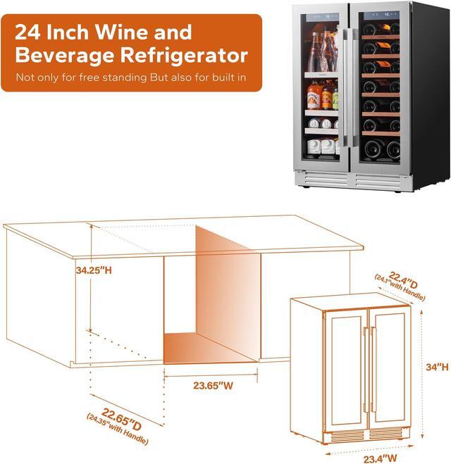 Alt view image 4 of 7 - Ca'Lefort 24 Inch Wine and Beverage Refrigerator, 60 Can and 21 Bottle Wine Cooler with 3 LED Dual Zone Wine Fridge Glass Door, Built-in or Freestanding for Home/Kitchen