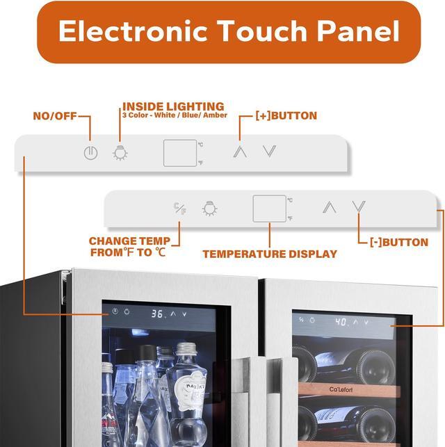 Alt view image 6 of 7 - Ca'Lefort 24 Inch Wine and Beverage Refrigerator, 60 Can and 21 Bottle Wine Cooler with 3 LED Dual Zone Wine Fridge Glass Door, Built-in or Freestanding for Home/Kitchen