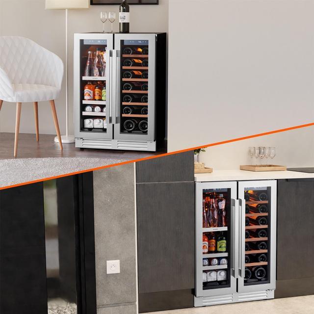 Alt view image 5 of 7 - Ca'Lefort 24 Inch Wine and Beverage Refrigerator, 60 Can and 21 Bottle Wine Cooler with 3 LED Dual Zone Wine Fridge Glass Door, Built-in or Freestanding for Home/Kitchen