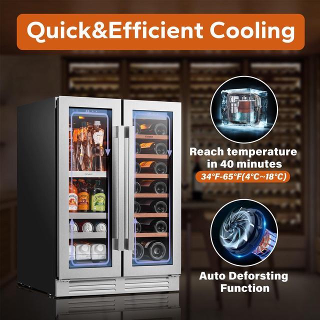 Alt view image 2 of 7 - Ca'Lefort 24 Inch Wine and Beverage Refrigerator, 60 Can and 21 Bottle Wine Cooler with 3 LED Dual Zone Wine Fridge Glass Door, Built-in or Freestanding for Home/Kitchen