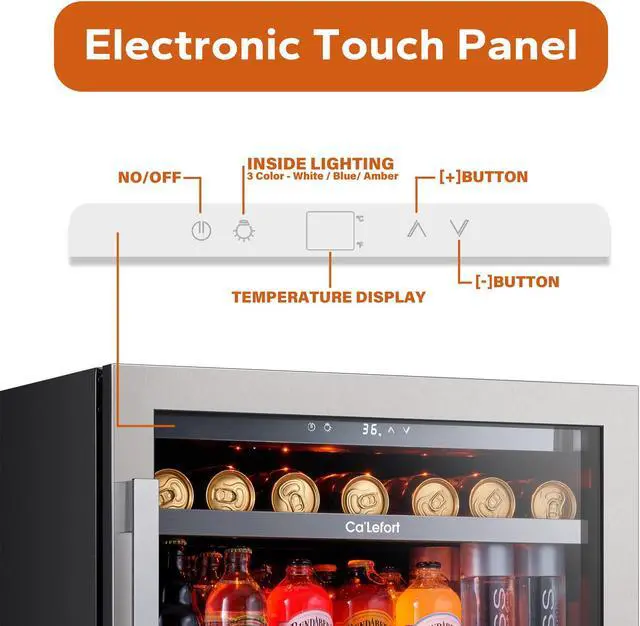 Alt view image 6 of 7 - Ca'Lefort 24 Inch Beverage Refrigerator cooler, 180 Can Beverage Fridge with Glass Door 3 LED Drink Fridge Built in or Freestanding for Home/Kitchen(5.65 cu.ft)