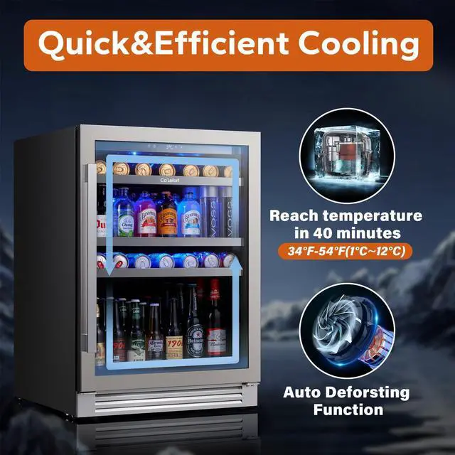 Alt view image 4 of 7 - Ca'Lefort 24 Inch Beverage Refrigerator cooler, 180 Can Beverage Fridge with Glass Door 3 LED Drink Fridge Built in or Freestanding for Home/Kitchen(5.65 cu.ft)