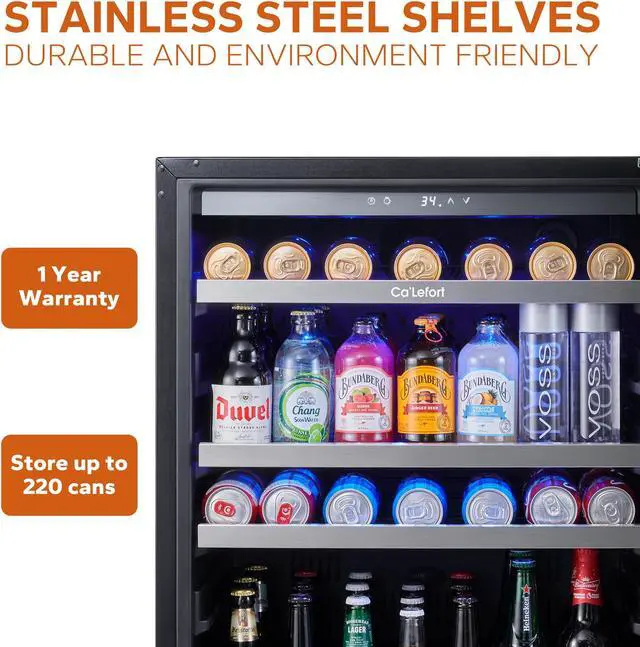 Alt view image 5 of 7 - Ca'Lefort 24 Inch Beverage Refrigerator cooler, 180 Can Beverage Fridge with Glass Door 3 LED Drink Fridge Built in or Freestanding for Home/Kitchen(5.65 cu.ft)