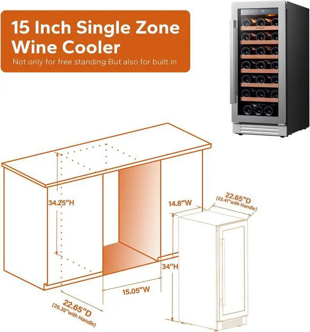 Alt view image 4 of 7 - Ca'Lefort 15 Inch Wine Fridge, 33 Bottle Wine Cooler Refrigerator with Glass Door,Built-in or Freestanding Wine cellar for Home/Bar/Kitchen (3.0 cu.ft)