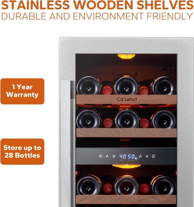 Alt view image 3 of 7 - Ca'Lefort 15 Inch Wine Fridge, 28 Bottle Wine Cooler Refrigerator with Glass Door, 3 LED Dual Zone Wine cllear, Built-in or Freestanding for Home/Bar/Kitchen (3.0 cu.ft)