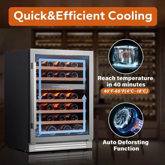 Alt view image 2 of 7 - Ca'Lefort 24inch Wine Refrigerator Cooler, 46 Bottle Wine fridge, 40-65°F Dual Zone Wine Cellar Glass Door, 3 LED Built-in or Freestanding for Home/Bar/Kitchen (5.65 cu.ft)