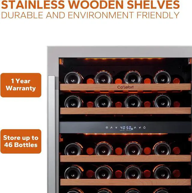 Alt view image 3 of 7 - Ca'Lefort 24inch Wine Refrigerator Cooler, 46 Bottle Wine fridge, 40-65°F Dual Zone Wine Cellar Glass Door, 3 LED Built-in or Freestanding for Home/Bar/Kitchen (5.65 cu.ft)