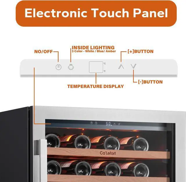 Alt view image 6 of 7 - Ca'Lefort 24 Inch Wine Fridge, 54 Bottle Wine Cooler Refrigerator, 40-65°F Wine Refrigerator Glass Door, 3 LED Built-in or Freestanding Wine Cellar for Home/Bar/Kitchen (5.65 cu.ft)