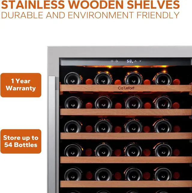 Alt view image 3 of 7 - Ca'Lefort 24 Inch Wine Fridge, 54 Bottle Wine Cooler Refrigerator, 40-65°F Wine Refrigerator Glass Door, 3 LED Built-in or Freestanding Wine Cellar for Home/Bar/Kitchen (5.65 cu.ft)